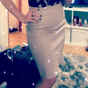 Nude faux leather pencil skirt